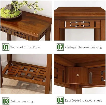 Balcony Floor Standing Bonsai Base, Living Room Sofa Side Indoor Office Plant Shelf Chinese Display Stands