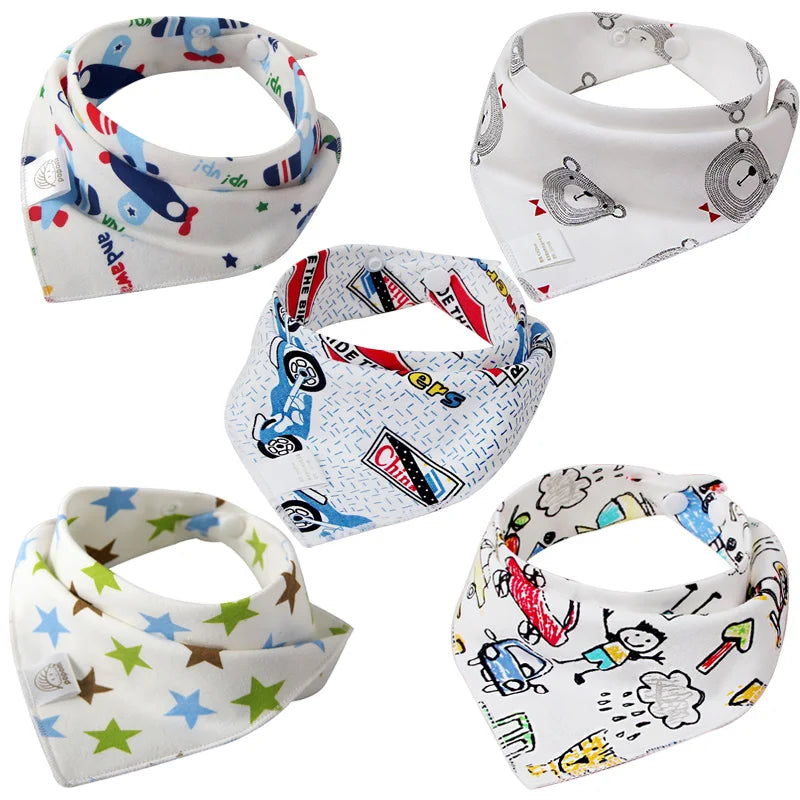 5 Pcs Baby Bibs Bandana Burp Cloths Drool Saliva Towel for Newborn Infant Toddler Boys Girls Kids Cartoon Triangle Cotton Bib