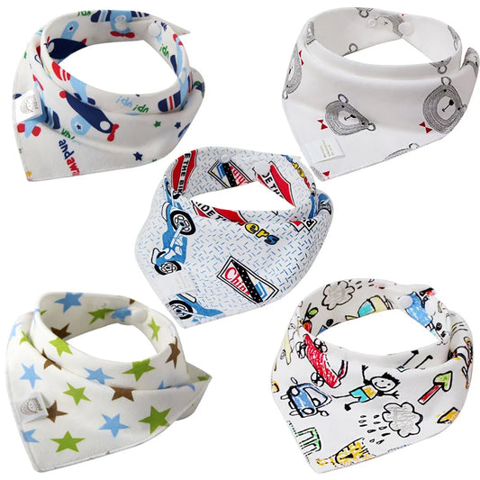 5 Pcs Baby Bibs Bandana Burp Cloths Drool Saliva Towel for Newborn Infant Toddler Boys Girls Kids Cartoon Triangle Cotton Bib