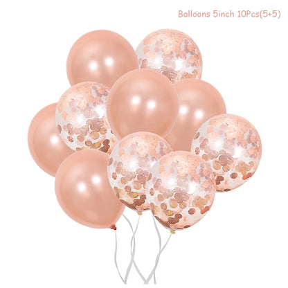 Rose Gold Party Supplies Disposable Tableware Set Diamond Glitter Paper Plate Cup Wedding Birthday Party Decoration Kid Balloons