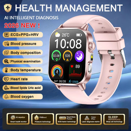 New Men Accurate Health Diagnosis ECG Smart Watch Blood Pressure Blood Oxygen Blood Fat Uric Acid Temp Bluetooth call Smartwatch