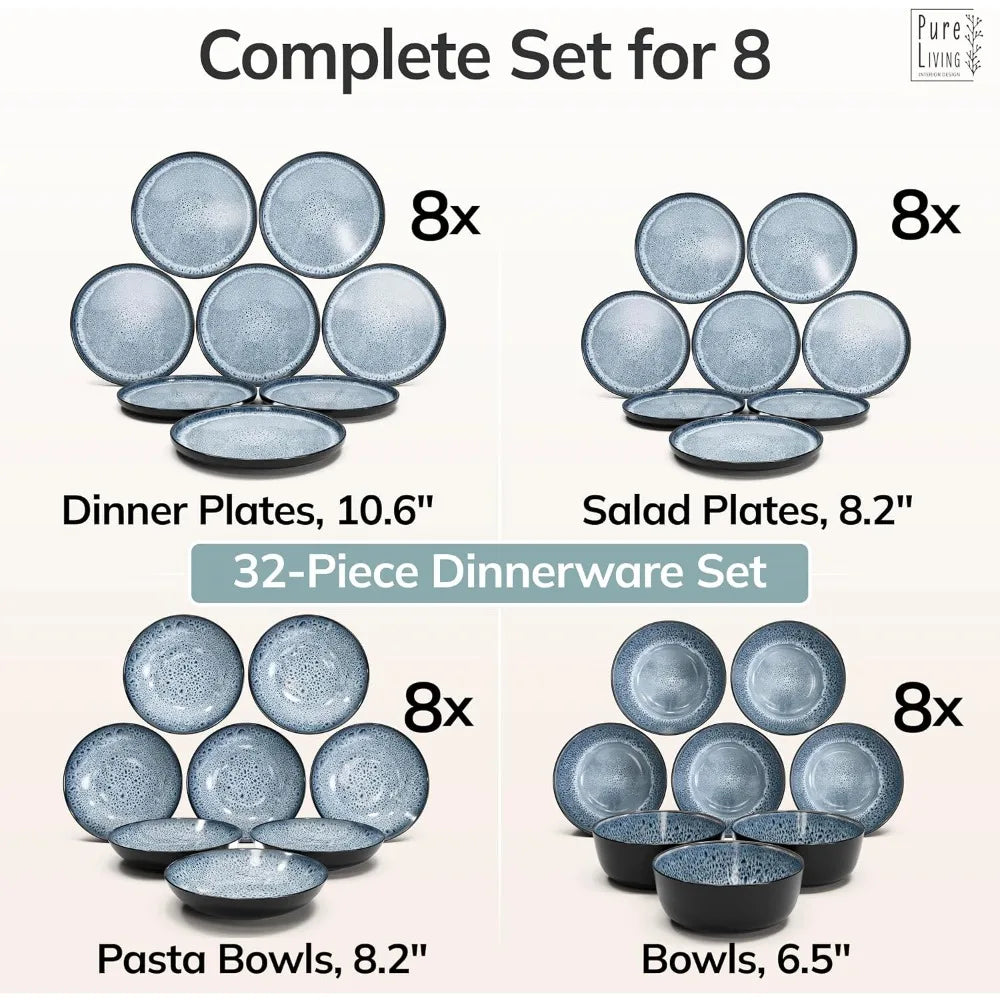 32 Piece Stoneware Dinnerware Set Dishwasher & Microwave Safe for 8