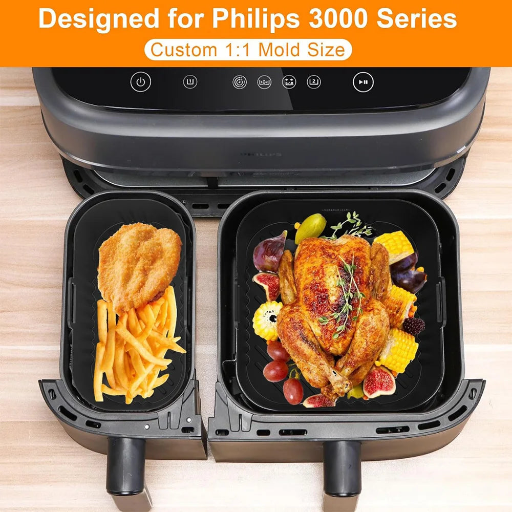 2Pcs For Ninja NA350 Reusable Air Fryer Tray Silicone Mold Air Fryer Liner Basket For Non-Stick Waffle Mold & Splash Guard Tool