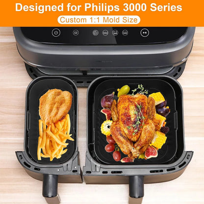 2Pcs For Ninja NA350 Reusable Air Fryer Tray Silicone Mold Air Fryer Liner Basket For Non-Stick Waffle Mold & Splash Guard Tool