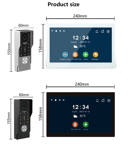 ANJIELO SMART Doorbell Video Intercom Camera System Wire 2‐wire Door Phone 10 Inch Screen 7 Protector Security