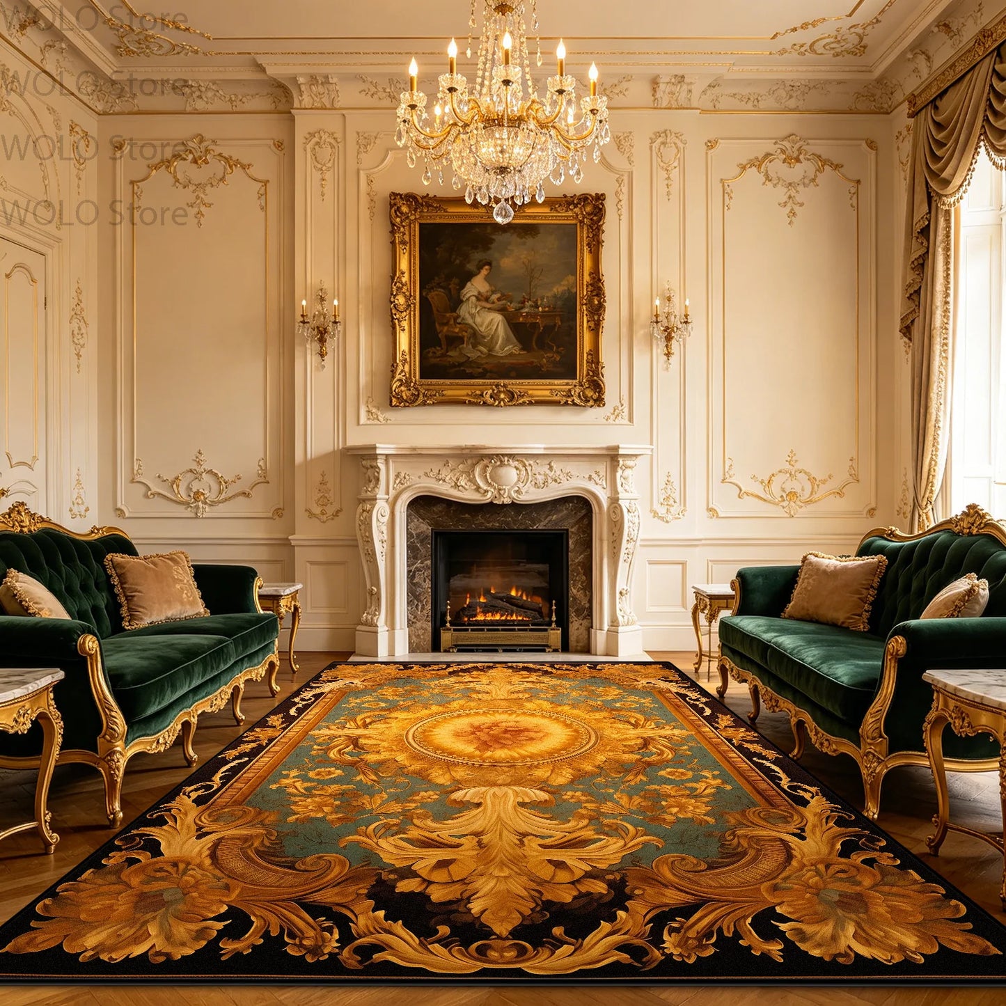 Large Area Baroque Style Carpet for Living Room Fluffy Non-slip Bedroom Decoration Rug Dining Room Office Sofa Area Soft Mats