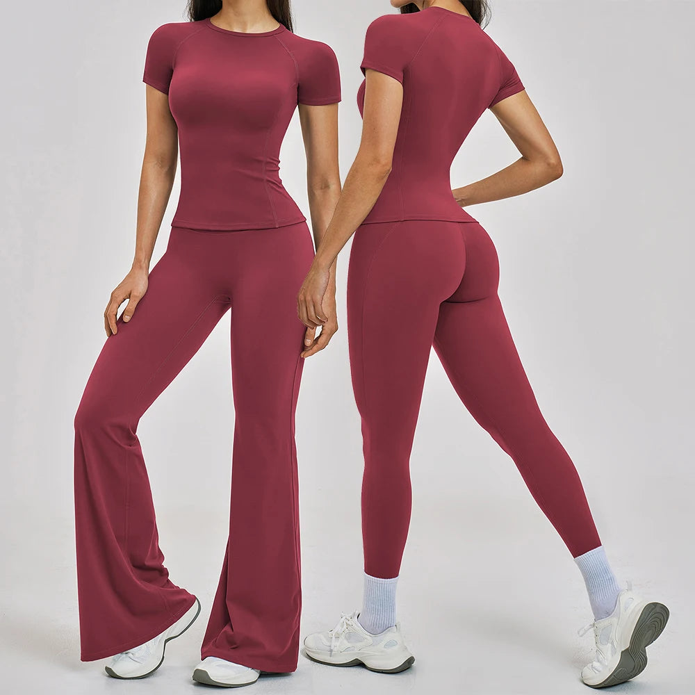 Gym Set 2PCS Yoga Suit Sports Outfit Women Tracksuit Running Workout Clothes Short Sleeves Sport Bra Athletic Wear Yoga Clothing