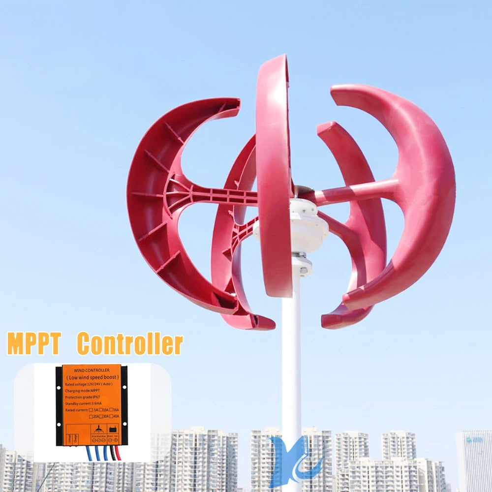 Home 10KW Vertical Wind Power Turbine 3KW 5KW 8KW 12V 24V 48V Lantern Shape Low Noise Roof Windmill With Hybrid MPPT Controller