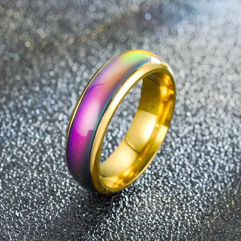 2 Colors Stainless Steel Changing Color Rings Mood Emotion Feeling Temperature Ring for Women Men Couples Ring Tone Jewelry Gift