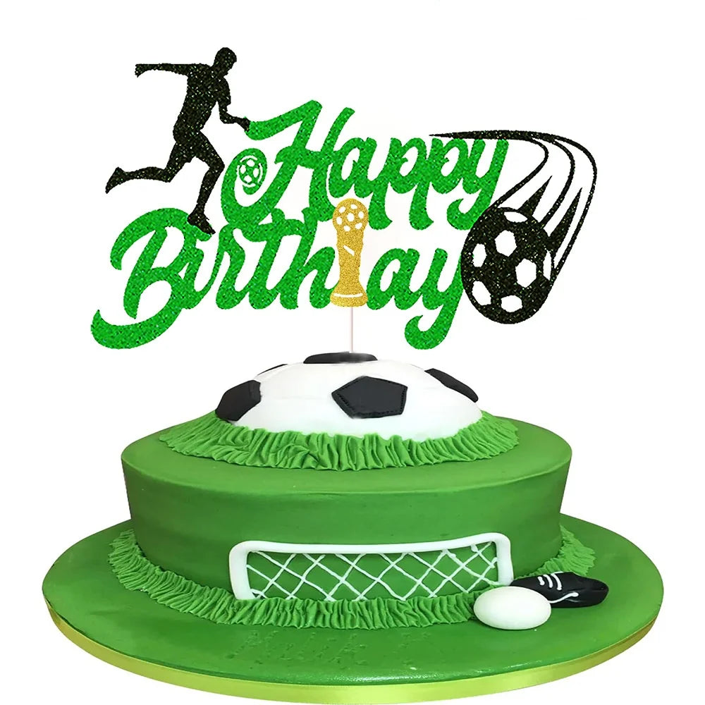 Green Football Cake Flag Topper Happy Birthday Cake Flags Soccer Birthday Sports Party Cake Baking Decor