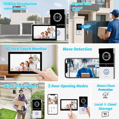 Tuya WiFi Video Intercom with 7'' HD Display, Dual-Mode Night Vision & Waterproof Design, Video Door Bell for Villa/Gate