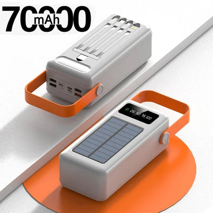 100000mAh Power Bank Portable Charger with Solar Panel, Fast Charging External Battery Pack, 4 Cables, Flashlight