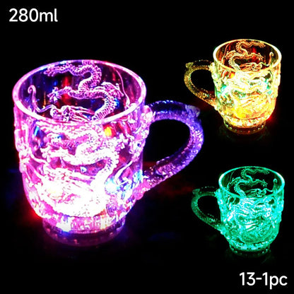 LED Flashing Glowing Mug - Wine Beer Whisky Drinking Cup with Built-in Party Light for Beverages Water Glass Decor