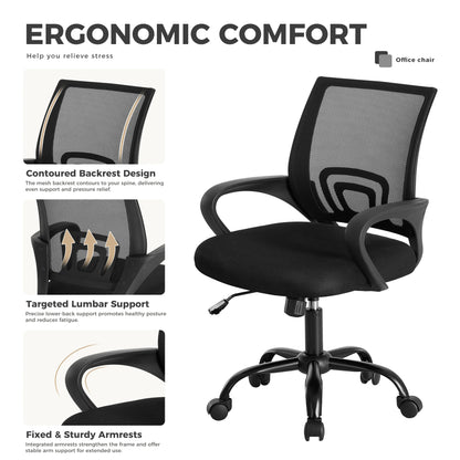JHK Ergonomic Office Desk Gaming Chair Mid Back with Lumbar Support Rocking Mode Height Adjustable with Fixed Armrest For Office