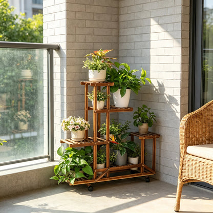 6 Tier Wood Plant Stand Plant Holder Display Rack Ladder Storage Rack Plant Shelf for Living Room Balcony Garden Patio