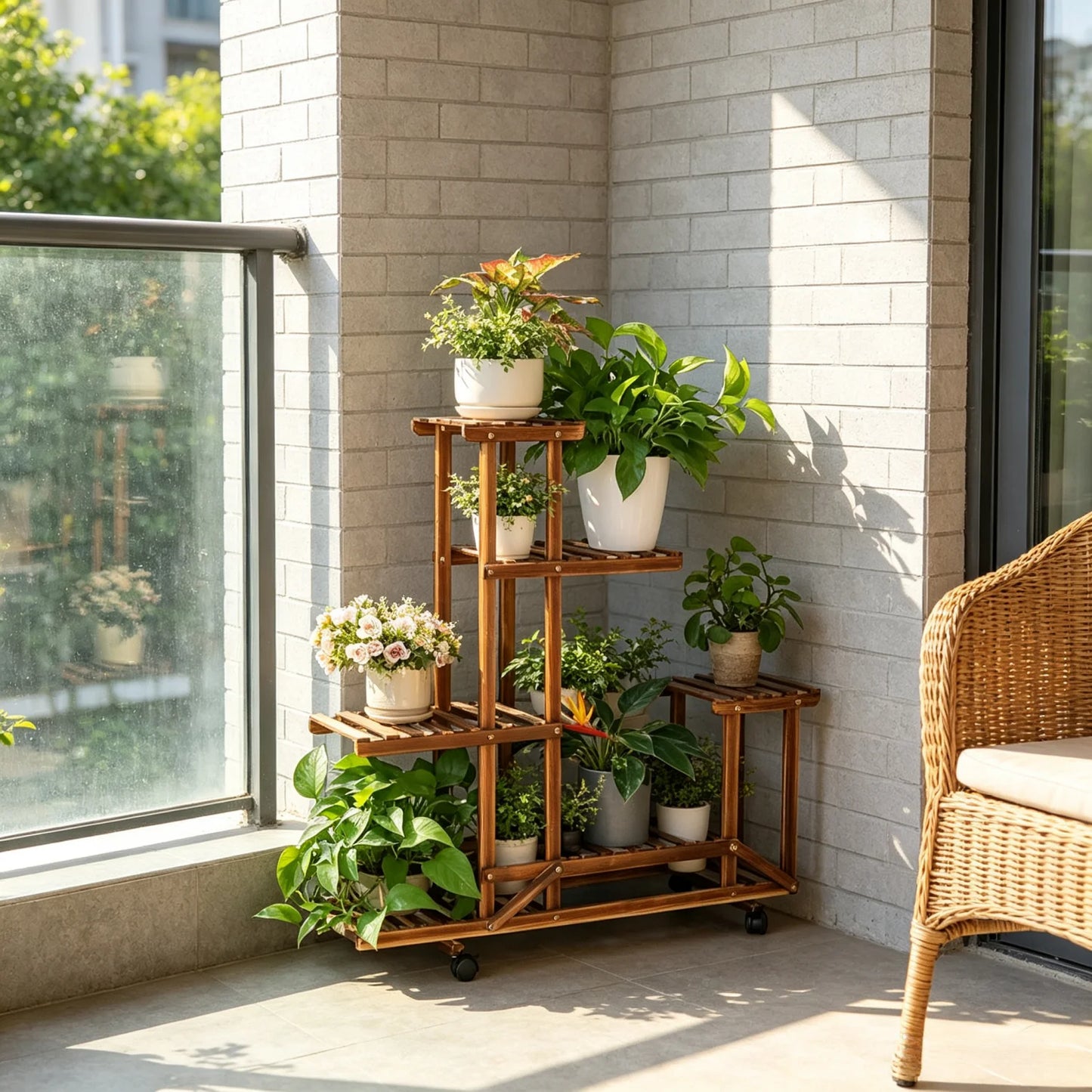 6 Tier Wood Plant Stand Plant Holder Display Rack Ladder Storage Rack Plant Shelf for Living Room Balcony Garden Patio