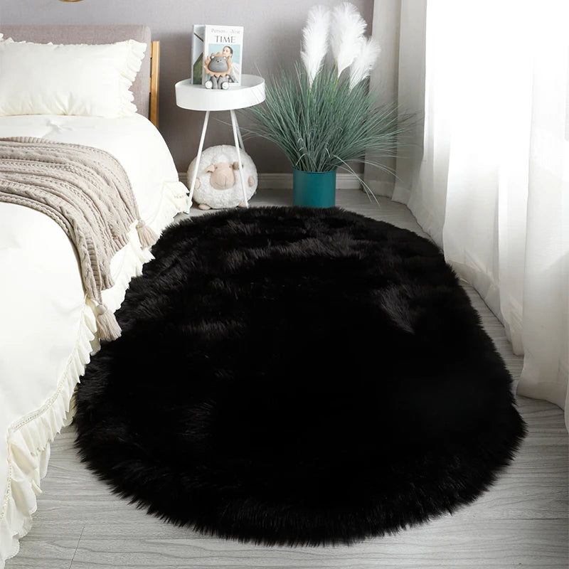 Oval Fur Rugs Bedroom Thicken Fluffy Carpet Living Room Bed Down Children's Floor Hairy Soft Sofa Foot Mat For Home Accessories