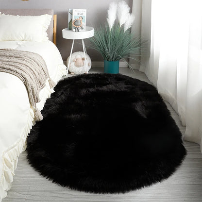 Oval Fur Rugs Bedroom Thicken Fluffy Carpet Living Room Bed Down Children's Floor Hairy Soft Sofa Foot Mat For Home Accessories