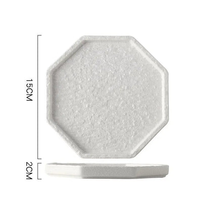 1PC Octagonal Black White Plate Luxury Light Luxury Steak Plate Western Food Dish Tableware for Home Dining Table