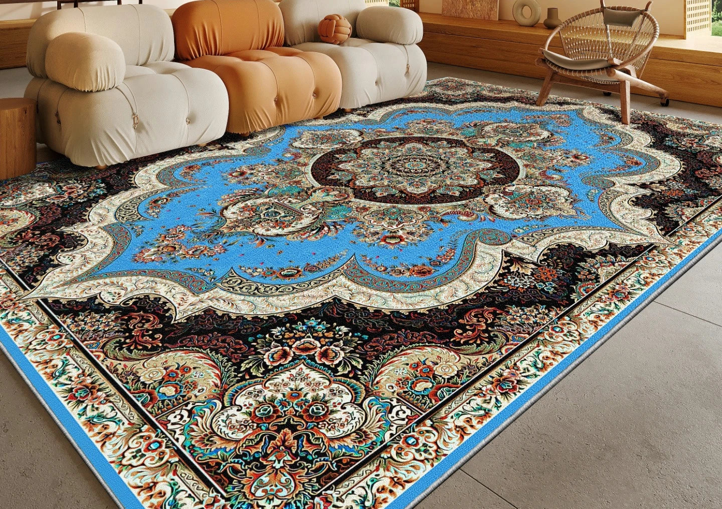Ethnic Style Bedroom Decor Retro Carpet Light Luxury Carpets for Living Room Washable Lounge Soft Floor Mat Anti-slip Study Rug