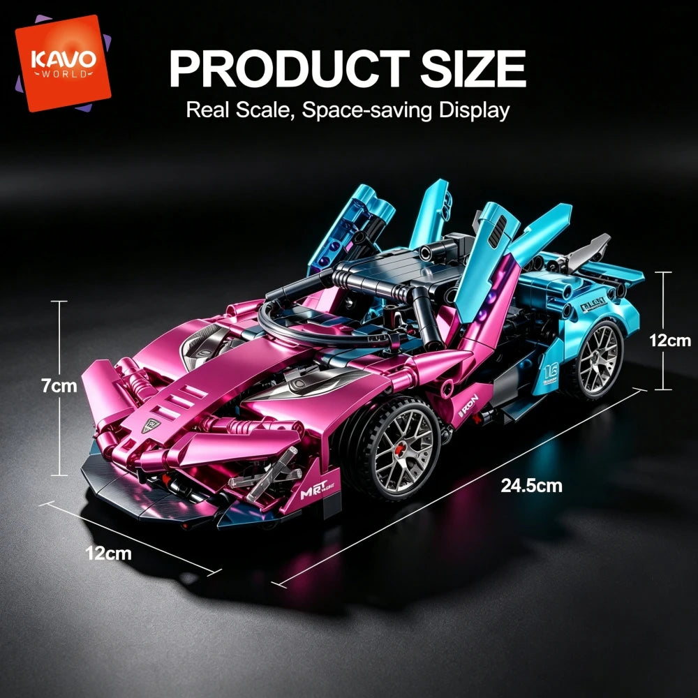 KAVOWORLD New Simulation City Sports Car Building Kit 467pcs High-Speed Racing Car Blocks Set Plated Exotic Small Supercar Vehicle Model Scissor Doors Collectible Display Super Bricks Puzzle Toy DIY Assembly Desktop Decor Hal