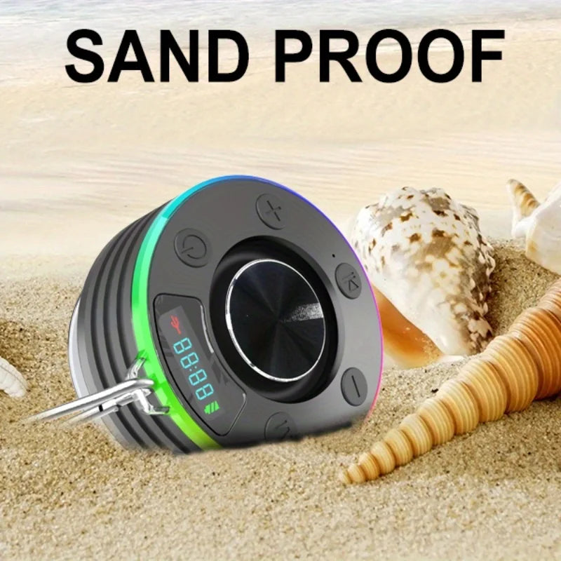 Portable Mini Bluetooth 5.3 Wireless Speaker, Powerful Suction Cup Design With RGB Ambient Light, TWS Stereo Pairing, TF Card & FM Radio Supported For Outdoor Shower Use