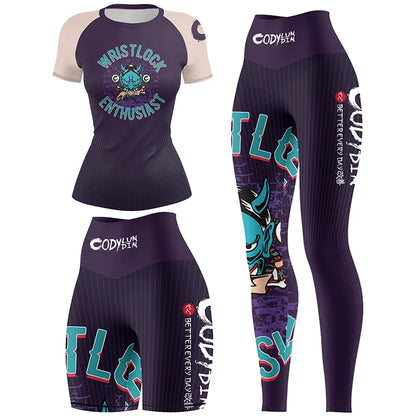 2025 Cody Lunidn Fashion Cartoon Printing Clothes for Women MMA Fighting Running Sports Rash Guard Wear Resistant 4-Piece Sets