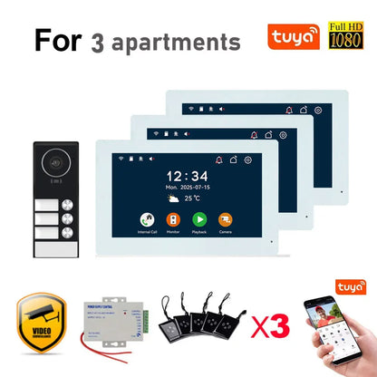 Tuya 7Inch Touch Monitor Video Wifi Intercom Smart Home Video 2 / 3 / 4 Family Apartment Doorbell System 1080P Wide Angle Camera