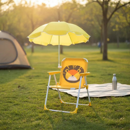 Children's Portable Chair with Sun Shade Lightweight Kids Beach Chair with Umbrella Water Resistant Cartoon Creature Print