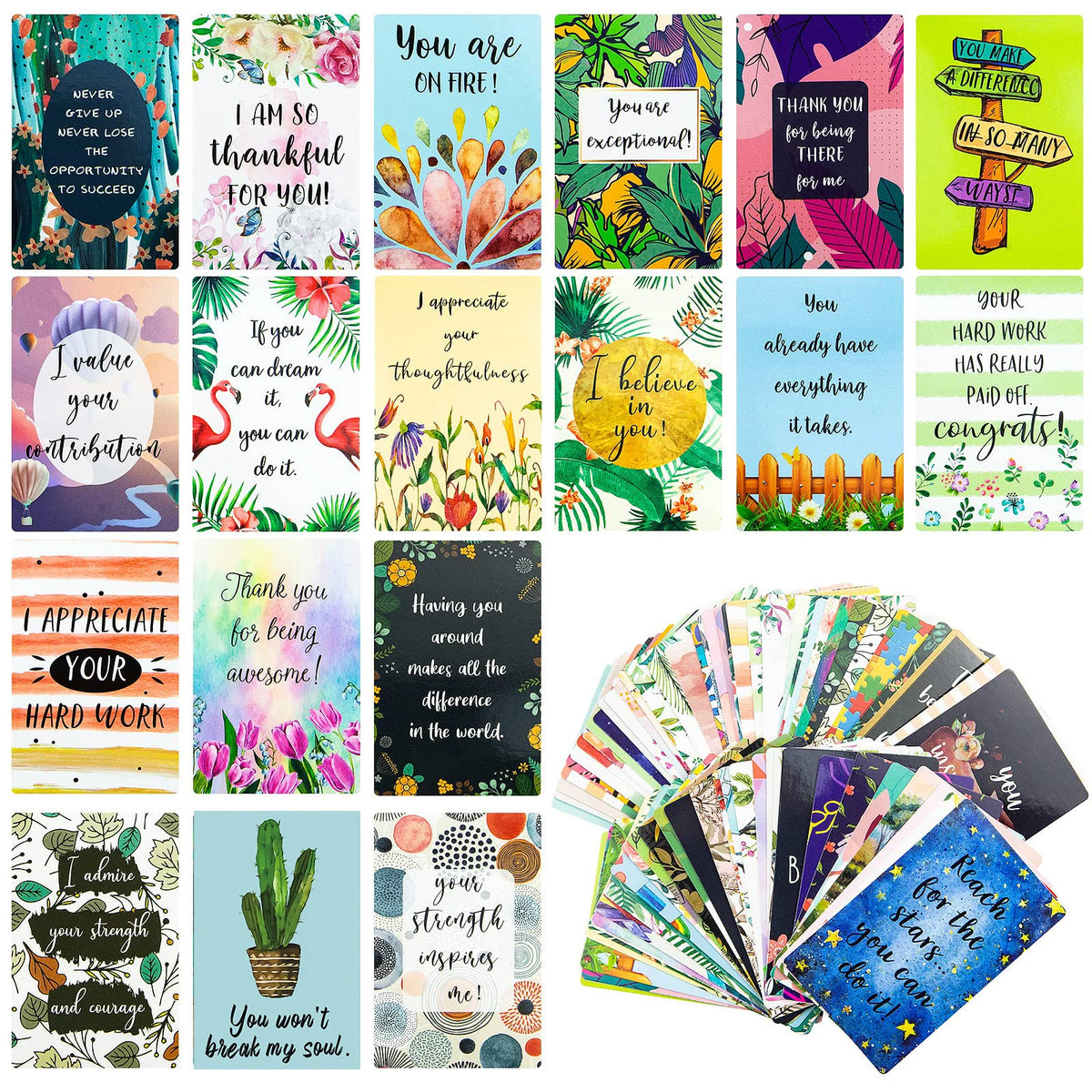 Set of 72 Motivational Cards with Positive Quotes for Students, Encouragement Appreciation Mini Notes,Thank You Card Love Gifts