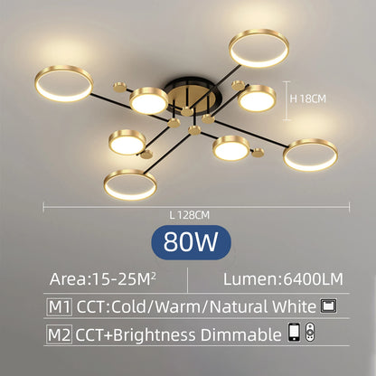 Interior Led Ceiling Lights Golden Smart Remote Control Dimming Ceiling Chandelier Home Lighting Fixture Bedroom Kitchen Lamp