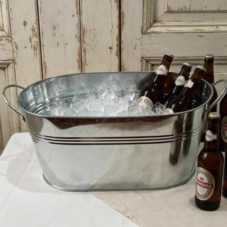 Galvanized Metal Beverage Tub Oval Ice Bucket with Handles Beer Wine Champagne Drink Cooler for Party BBQ Wedding Outdoor