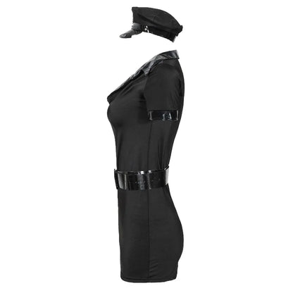 Halloween Carnival Sexy Policewoman Officer Black Uniform Suit Costume Adult Roleplay Stage Wear Party Outfit Terror Suit Set