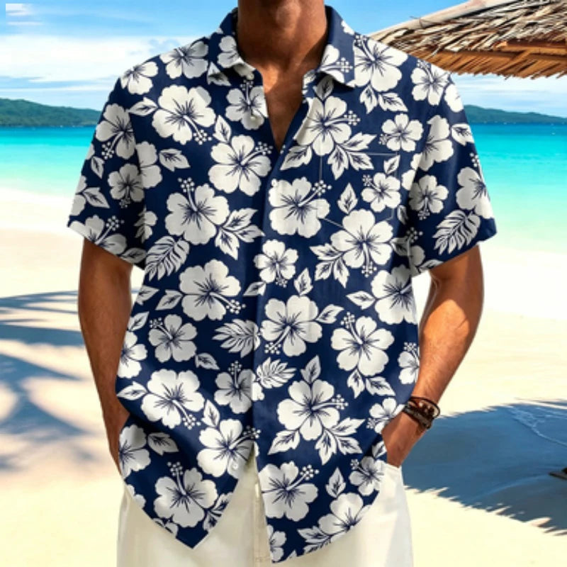 Men's short sleeved shirt light mature style Fusang flower short sleeved printed shirt European and American workplace business