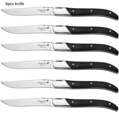 2-10pcs Laguiole Steak Knifes Dinner Knives Black Wood Handle Dinnerware Stainless Table Knife and Fork Wooden Tableware Cutlery