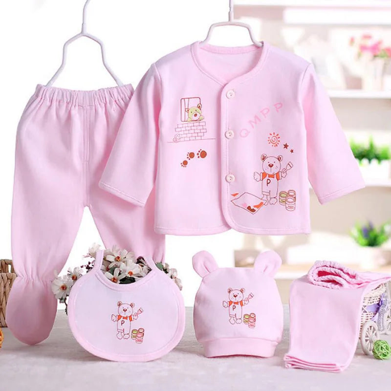5 Pcs/set Newborn Baby 0-3 Month Clothing Set Babies T-Shirt Pants Hat Boy Girl Clothes Cotton Set