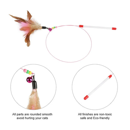1-10Pc Interactive Cat Feather Toy Accessories  Pet Supply Wand Kitten Cat Teaser Feather Toys with Bell Interactive Stick Toy