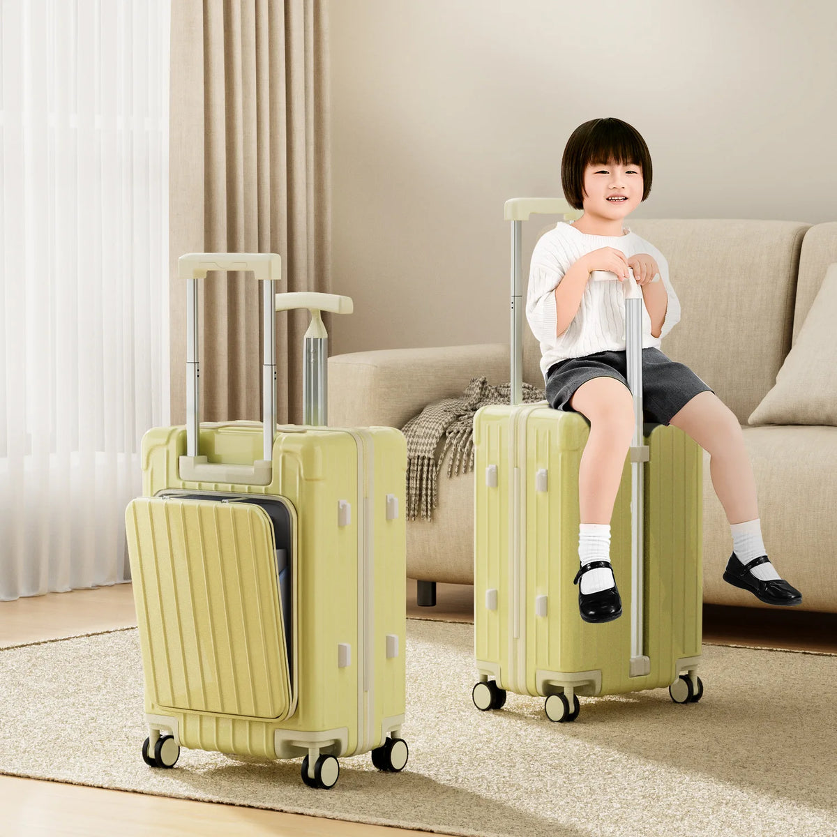 20 Inch Baby Mother Cabin Suitcase Front Opening Boarding Case Children Sit and Ride Luggage 24"26" Trolley Case Laptop Luggage