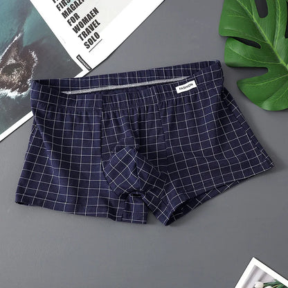 Men's Underwear Breathable Loose Mid Waist Sexy Plaid Homewear Panties Cotton Comfortable Boxer Shorts Elastic Mens Underpants