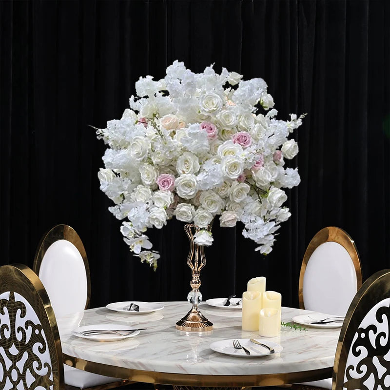 70/60/30cm White Rose Green Plants Leaf Artificial Flower Ball Wedding Table Centerpiece Decor Marriage Banquet Road Lead Floral