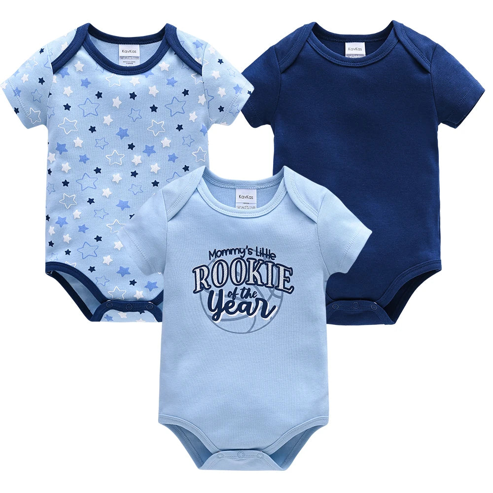 New Baby Boy Clothes Summer 100%Cotton Blue Grey Tie Print Three Piece Short Sleeve Bodysuit Pants Vetements Bebe For 0-12M