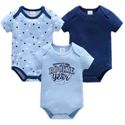 New Baby Boy Clothes Summer 100%Cotton Blue Grey Tie Print Three Piece Short Sleeve Bodysuit Pants Vetements Bebe For 0-12M