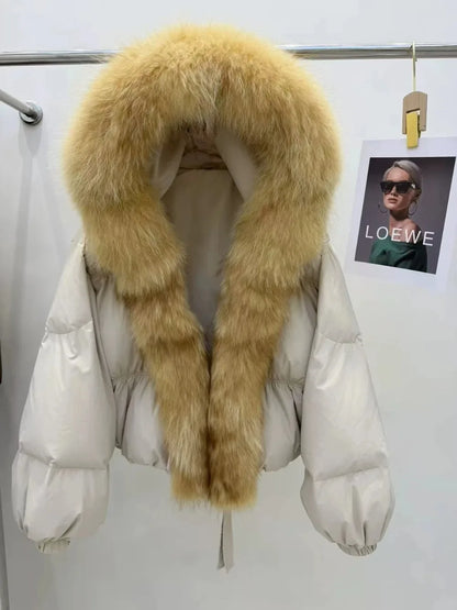 OFTBUY Hooded Loose Puffer Jacket Female New Fashion Luxury Winter Clothes Women Duck Down Coat with Big Natural Fur Collar