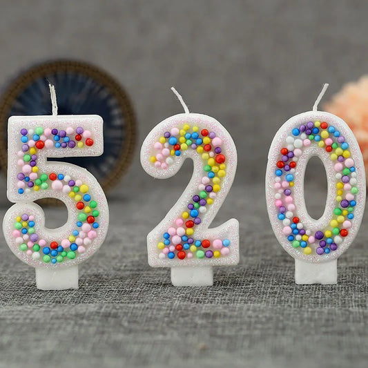 Colorful Glitter Number 0-9 Birthday Candles with Candy Beads - Cake Decoration for Girls Women Anniversary Party Supplies