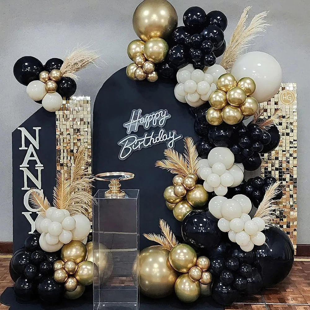 120PCS Black Balloons Garland Metal Gold Silver Balloon Arch Kit Baby Shower Wedding Graduation Birthday Party Decoration Globos