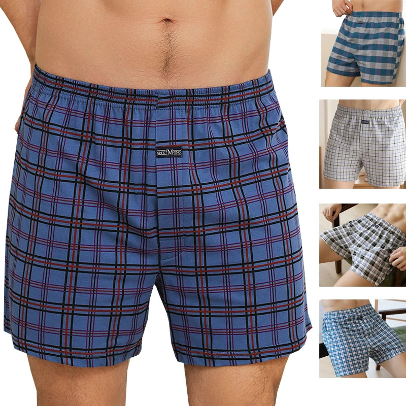 Men's Aro Pants Cotton Lattice Underwear Loose High Waist Breathable Home Boxer Shorts Pouch Underpants Plus Size M-3XL
