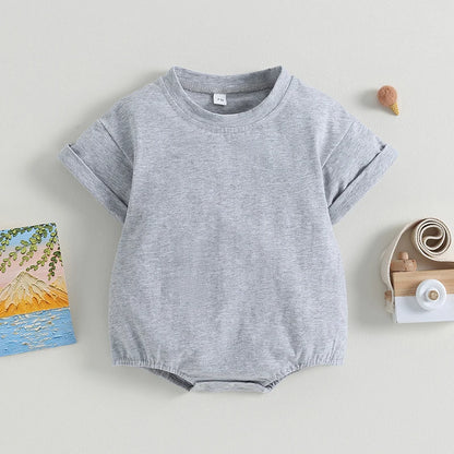 Baby Boy Girl Solid Color Short Sleeve Bubble Romper Oversized T-Shirt Bodysuit Top Summer Baby Jumpsuits Clothes
