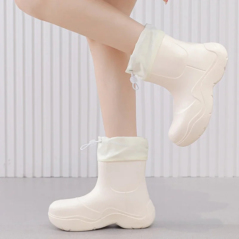 2025 New Women Rain Boots Autumn Platform Shoes Waterproof Kitchen Shoes Comfortable Female Ankle Boot EVA Windproof Women Boots