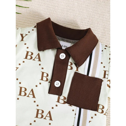 1-24 Months Newborn Baby Boy Fashion Romper Short Sleeved Flip Collar Letter Print Light Luxury Jumpsuit Toddlers Summer Clothes