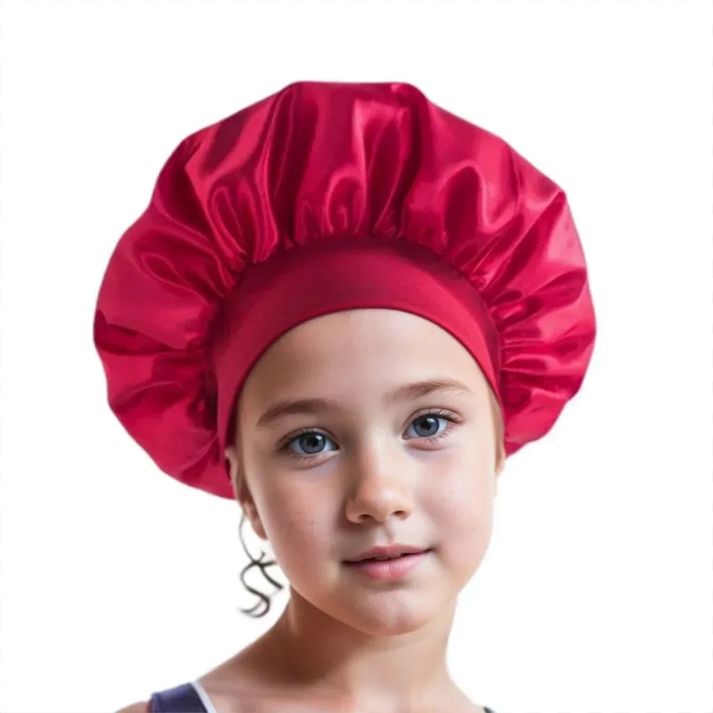 Kids Sleep Cap Satin Bonnet for Child Girls Boys Toddler Night Sleeping Hat Elastic Solid Blank Cook Beanie Soft Turban Headwear
